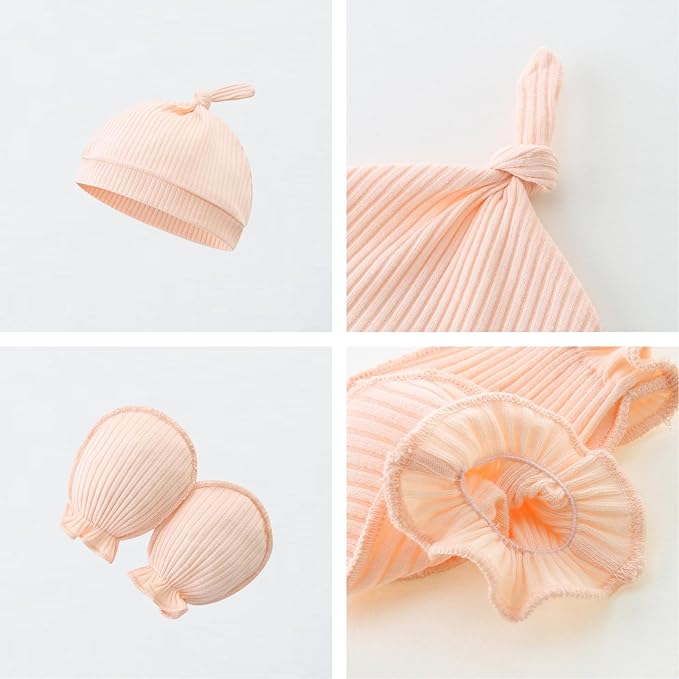 Baby Romper with Baby Mittens & Newborn Hats Footless Long Sleeve Solid Onesie Hi Im New Here
