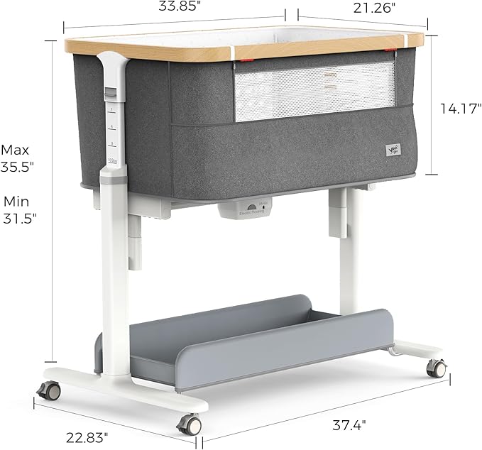 Rocking Bassinet for Baby 3 Motion Auto Rolling Newborn Cradle Electric Automatic Bedside Sleeper Rocks Itself 5 Height Adjustable with Music, Wheels, Storage, Light Grey
