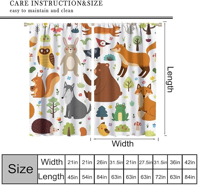 Kids Safari Animals Curtains, Baby Boy Girl Rustic Woodland Printed Cartoon Forest Window Treatments for Bedroom Living Room Nursery 2 Panels Sets, 55x63 Inch