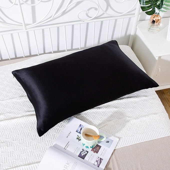 SLPBABY 100% Natural Pure Silk Pillowcase for Hair and Skin, Both Side 19 Momme Silk, Luxury Smooth Satin Pillowcase Cover with Hidden Zipper (Standard(20''x26''), Black)