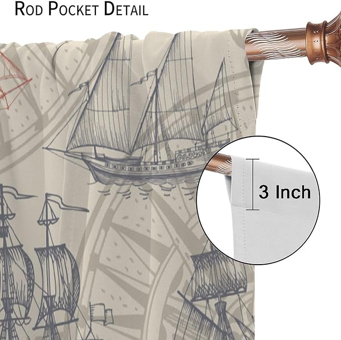 Abstract Nautical Curtain Set Seahorse Curtain for Kids Yellow Polyester Fabric Bedroom Curtain Set 2 Panels,42x45 Inches