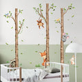 Large Birch Tree and Jungle Animals Wall Decals, Cartoon Fox Money Loala Raccoon Wall Stickers Peel and Stick Wall Decal Waterproof Wall Art Sticker for Baby Nursery Kids Room Home Decor (H: 63 in)