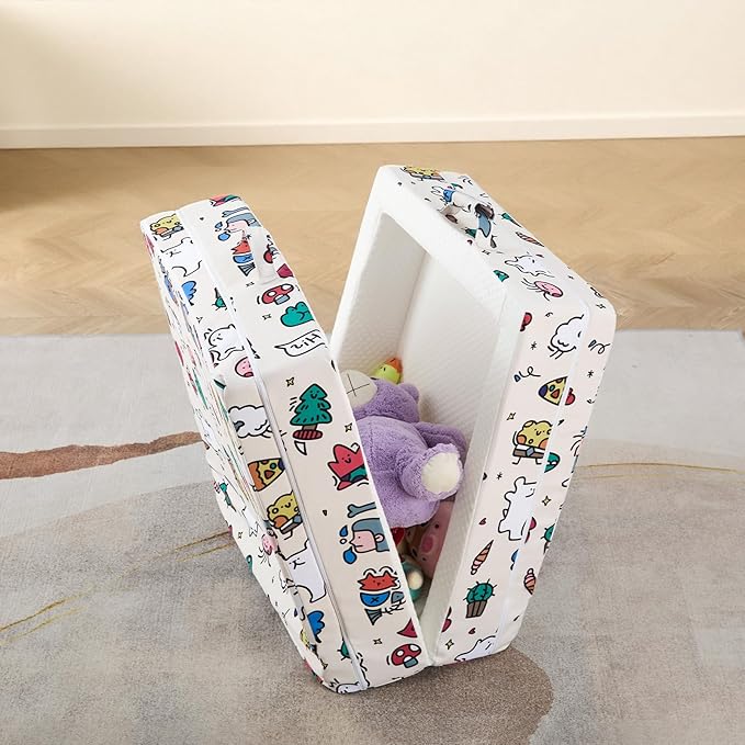 Portable Foldable Toddler Travel Bed – Air Layer Fabric Soft Foam Floor Crib with Safety Rails, No Assembly, Washable Cover, Compact Kids Sleep Solution for Home, Trips & Daycare, Cream