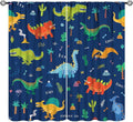 Funny Dinosaur Blackout Curtains Colorful Cartoon Animals Dino Tropical Plant Art Print for Kids Boys Bedroom Living Room Rod Pocket Decoration Window Drapes 2 Panels W26xL84in