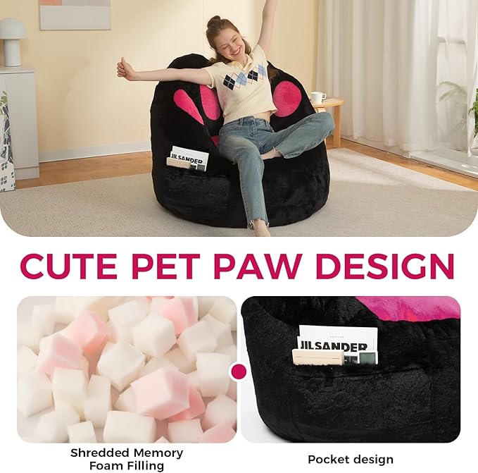 Bean Bag Chair for Adults Teens, Faux Fur Pet's Paw Shape Beanbag Chairs Memory Foam Filled Accent Floor Sofa for Kids Reading, Gaming, Relaxing in Living Room, Bedroom, Dorm, Playroom