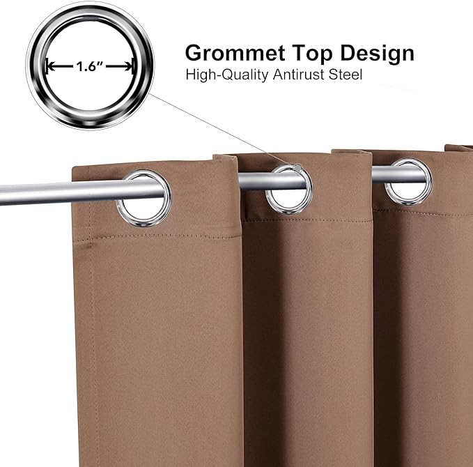 ChrisDowa Grommet Room Darkening Curtains for Bedroom and Living Room - 2 Panels Set Thermal Insulated Blackout Curtains (Cappuccino, 52W x 54L)