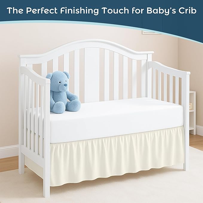Ivory Crib Bed Skirt, Perfect for Nursery Crib for Boys & Girls with a 14" Drop and Size 28"x 52"