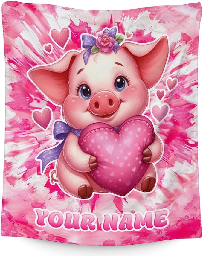 Blanket for Adults - 60" x 80" Inches Personalized Pig Throw Blankets for Girls, Women - Comfortable Warm Throw for Chair, Living Room