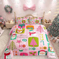 Erosebridal Christmas Kids Comforter Set Twin Size Cartoon Santa Claus Quilts Boys Girls Room Decor Merry Xmas Penguin Bedding Set Christmas Tree Snowman Down Comforter,Pink