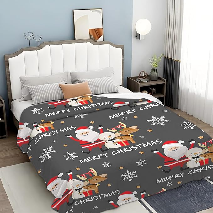Snowman Santa Claus Throw Blanket for Girls Boys Women Men Kids Adults Soft Flannel Fleece Blanket for Couch Sofa Bed Home Decor 50"x60"