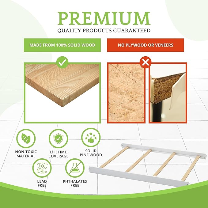 Full-Size Conversion Kit Bed Rails for Evolur Cribs - Solid Wood Crib Convertible Kit to Kids Bed - Transitional Style Rails & Easy-to-Install Child Essentials for Safety (Pearl Shimmer White)