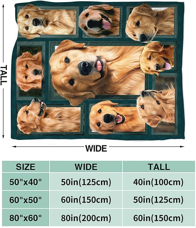 Tijuboni Golden Retriever Throw Blanket Dog Gifts for Girls Boys Women Men Kids Adults Soft Flannel Fleece Blanket for Couch Sofa Bed Home Decor 60"x80"