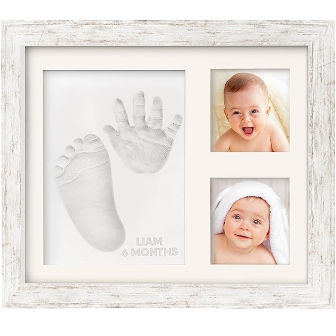 KeaBabies Baby Hand and Footprint Kit - Quick Dry Clay Baby Footprint Kit, Pets Paw, Newborn Keepsake Picture Frame for Boys, Girls, Personalized New Mom Gifts for Shower & Christmas (Vintage White)