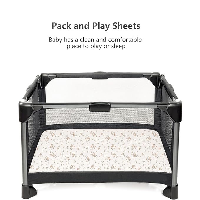 Konssy Muslin Mini Crib Sheets, 100% Soft Cotton Pack and Play Sheets for Pack N Play Mattress, Playard Baby Crib Sheets for Baby Girls(Blossom, Cream)
