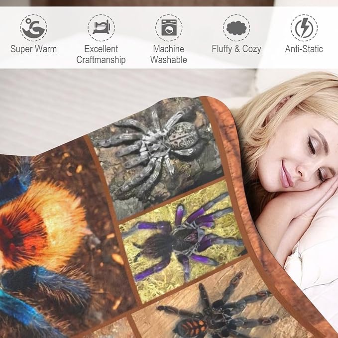 Tarantula Spider Blanket Gifts for Tarantula Lovers Tarantula Throw Blanket for Men Women Kids Adults Soft Warm Cozy Fleece Blanket for Couch Sofa Bed 50"x60"