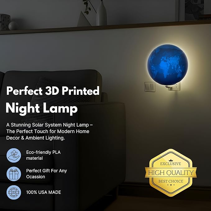 Earth Night Lights | 5" Earth Night Lamp LED Light | 3D Solar System NightLight, Planet Home Décor, Space Nursery, Globe Lamp Kids Room, Space Gift, Birthday Gifts, Bedroom Decorations