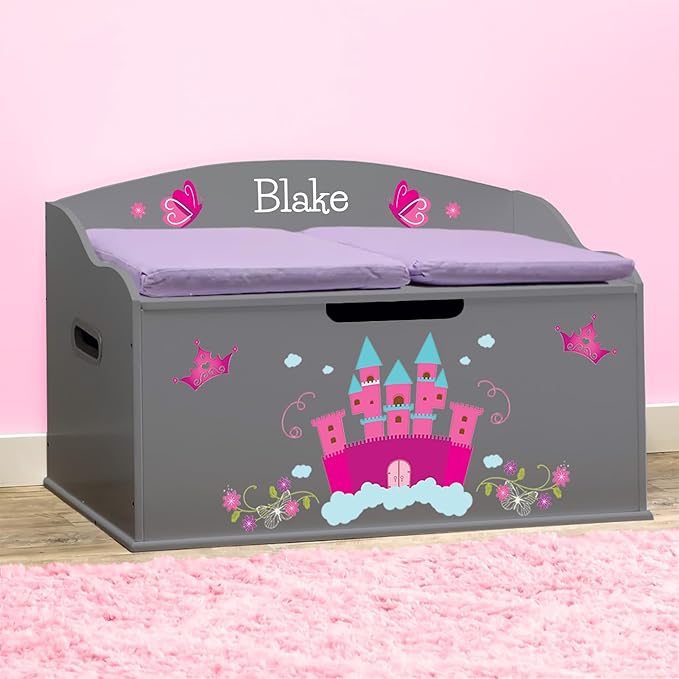 DIBSIES Personalized Creative Wonders Toy Box, Princess, 30 x 19.25 x 18 inches, Soft-Close Lid (Dovetail Grey)
