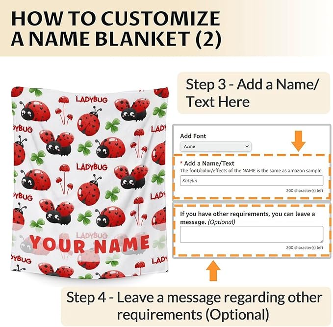 Custom Ladybug Blanket for Girls - 40 x 50 Inches Cute Lady Bug Blanket for Boys - White Fuzzy Warm Decor for Couch, Sofa