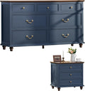 Farmhouse Dresser and Nightstand Sets, Wooden 7 Drawers Dresser & 24" Night Stand with 3 Drawers, 2 Piece Bedroom Furniture Set, Chest of Drawers for Bedroom, Home, Living Room, Hallway