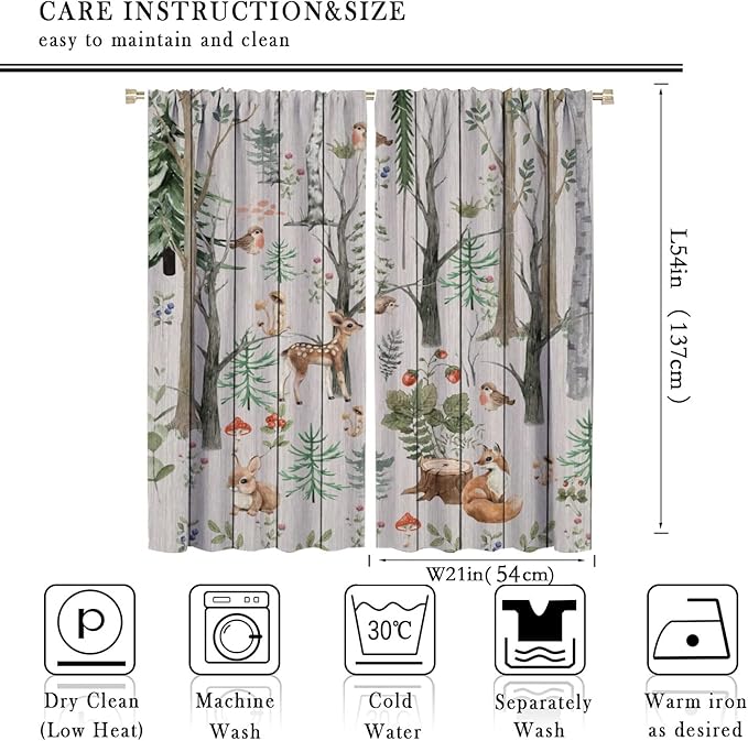 Forest Animal Curtains,Winter Dry Branches Pine Tree Moose Bear Animal Print Curtains for Children Boys and Girls Bedroom Living Room 42x54 Inch