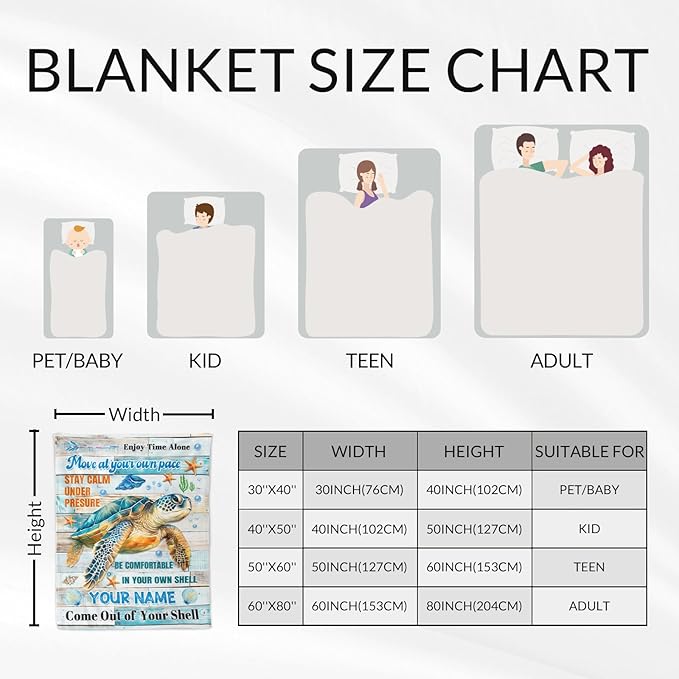 Personalized Sea Turtle Blanket for Girls - 40" x 50" Inches Cartoon Throw Blanket for Boys - Colorful Soft Cozy Throws for Sofa, Crib & Bed