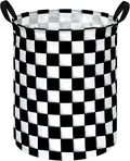 KUNRO Round Black-white Checker Laundry Basket Hamper Kids Toys and Clothes Storage Basket Children Gift Basket Baby Toy Organizer Bins for Room Decor
