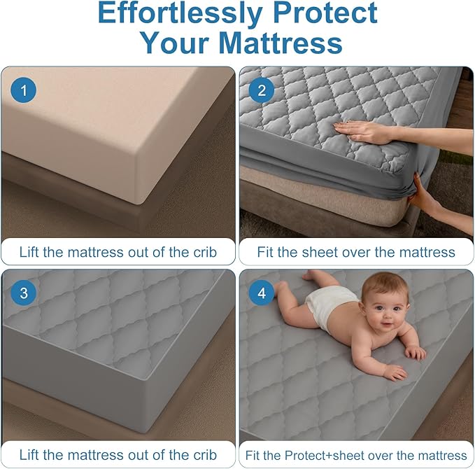 2Pack Waterproof Crib Sheets for Boy, Girl - Cotton 52X28 Fitted Crib Sheets Crib Mattress Protector Sheets,Soft Toddler Bed Sheets,Washable Infant Fitted Baby Bed Sheets (Gray, 52 * 28inch)
