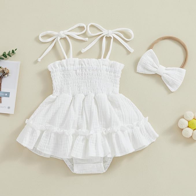 Meihuida Newborn Baby Girl Sleeveless Rompers Summer Clothes Cotton Bodysuit with Headband