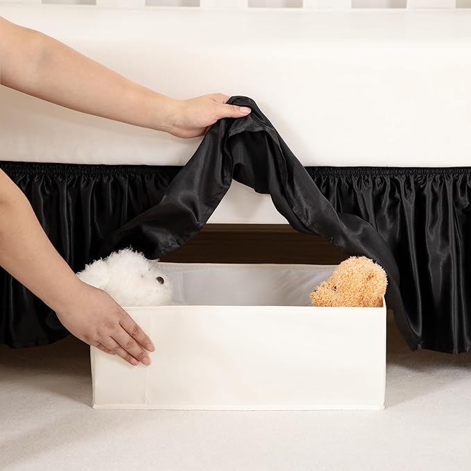Black Satin Crib Bed Skirt, 52" x 28" with 14" Drop Silky Soft Baby Crib Skirt for Baby Girls or Boys, Fit for Standard Crib & Toddler Bedding