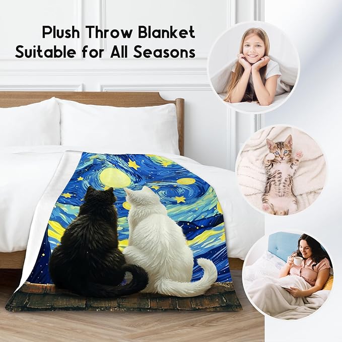 Cat Blanket for Women/Men - Kids Throw with Cat - Lightweight Flannel Soft Throws Gifts for Bed Sofa - 60"x80"
