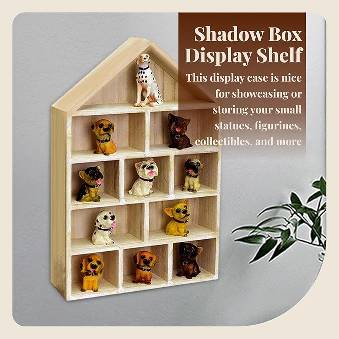 Wooden Outline Box Display Shelf, Wall-Mounted Organizer for Home Decor, House-Shaped Storage Shelving, Multi-Compartment Wood Shelf for Living Room, Bedroom, Office