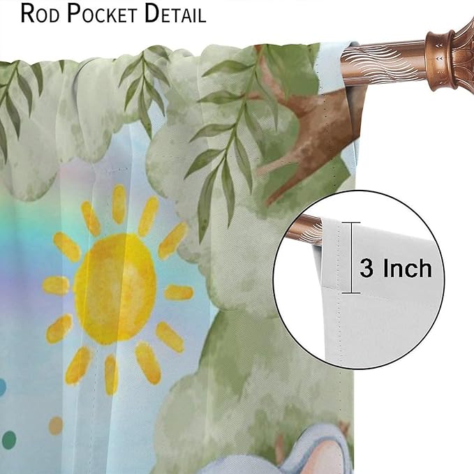 Woodland Kids Curtains Rustic Woodland Wild Animals Watercolor Forest Rainbow Sun Window Draeps for Baby Girls Boys Kids Nursery Bedroom Living Room 2 Panels, 55x63 Inch