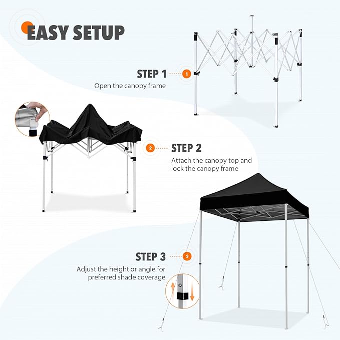 EAGLE PEAK 5x5 Pop Up Canopy Tent Instant Outdoor Canopy Easy Set-up Straight Leg Folding Shelter, Black