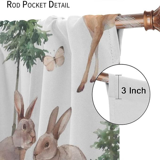 YCness Forest Animal Curtains, Wild Animals Watercolor Woodland Bear Rabbit Cartoon Window Treatments for Kids Bedroom Living Room Kitchen Living Room Drapes, 84x84 Inch
