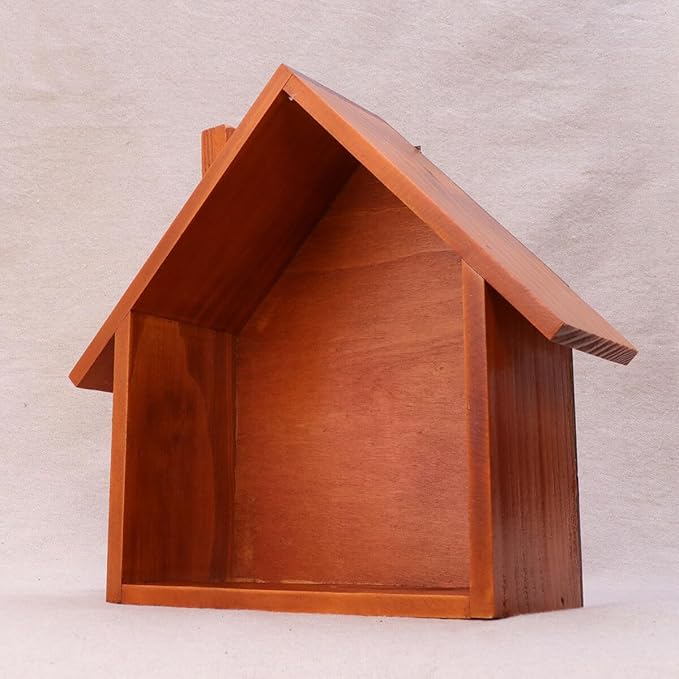 Small House Shaped Wall Mounted Storage Shelf Natural Wood Wall Shelf Organizer for Bedroom Room Office Cute Decorative Display Rack for Collectibles and Knickknacks Wood Color