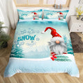 Manfei Winter Duvet Cover Set Queen Size, Christmas Gnomes Bedding Set 3pcs for Kids Boys Girls Bedroom Decor, White Snowflake and Trees Print Xmas Comforter Cover with 2 Pillowcases,No Comforter