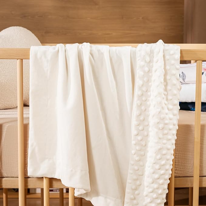 david's kids Micro Fleece Minky Baby Blanket for Girls with Double Layer and Soothing Raised Dots, Breathable and Soft Lightweight Receiving Blanket for Newborns 30x40 Inches, Cream