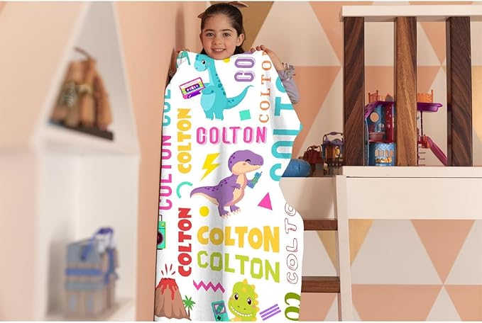 Dinosaur Lover Personalized Blanket with Custom Baby Dinosaur Custom Name Flannel Blanket Soft Throw Meaningful Gift for Toddlers Girls Boys Kids Pets 60 * 50" M for Teen