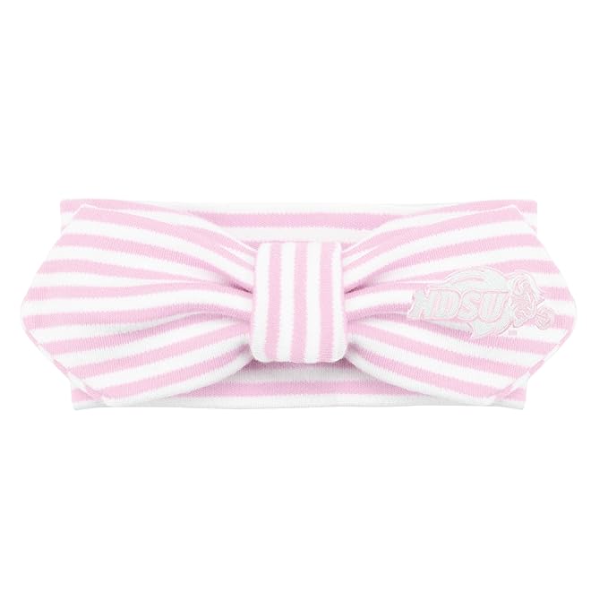 Creative Knitwear North Dakota State Bison Infant Girls Pink/White Striped Hair Knot Headband Embroidered Logo - Size Newborn - 4T