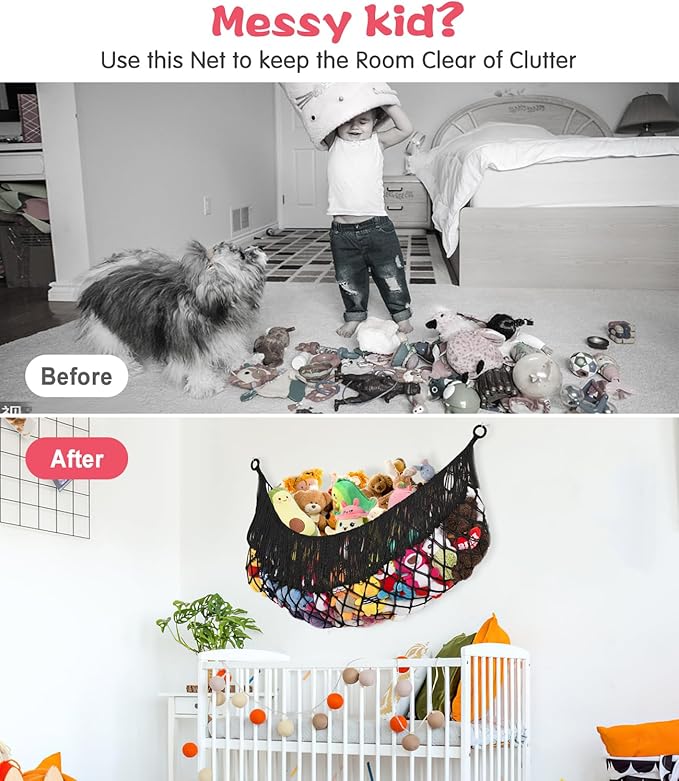 Stuffed Animal Hammock - Extra Large 63'' Long, Stuffed Animal Storage, stuffed animal Holder net, Toy Hammock Large, Toy Storage Hanging Organizer - Black