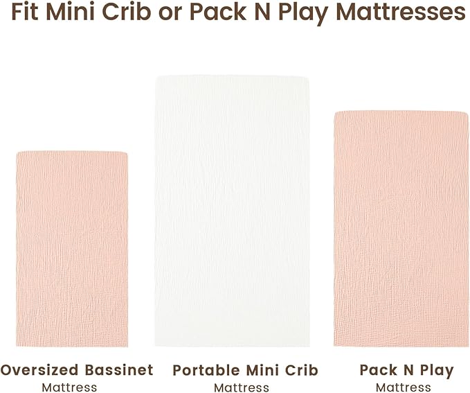 david's kids Muslin Mini Crib Sheets, 2 Pack Cotton Pack N Play Sheets for Girls, Soft Breathable Baby Sheets Fit Pack N Play, Playard and Mini Crib Mattresses, Snow White & English Rose