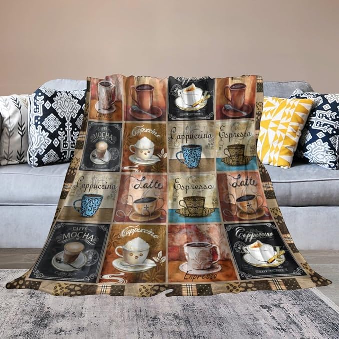 Coffee Blanket Gifts for Coffee Lovers Coffee Throw Blanket for Women Men Adults Soft Warm Cozy Fleece Blanket for Couch Sofa Bed D1 60"x80"