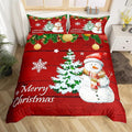 Manfei Christmas Duvet Cover Set King Size, Cute Snowman Tree Print Comforter Cover with 2 Pillowcases, New Year Theme Rustic Style Xmas Bedding Set 3pcs for Kids Boys Girls Bedroom Decor,No Comforter