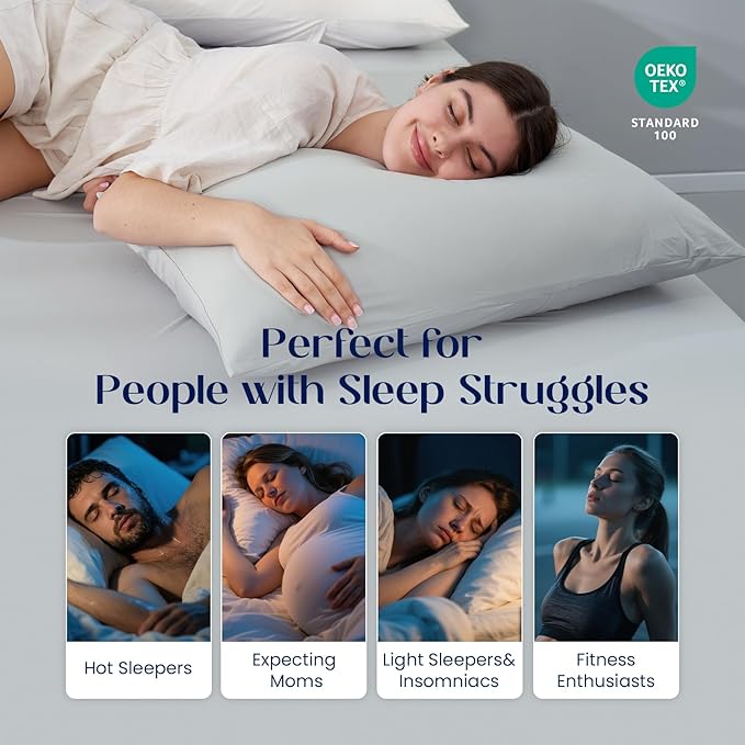 Dream Valley® King Size Sheets Set, Cooling Fitted Sheet with 2 Pillowcase-3 PCS with No Flat Sheet,Q-Max > 0.4 Aerocool, Cooling for Night Sweats, Hot Sleepers,deep Pocket up to 15",Cool Grey