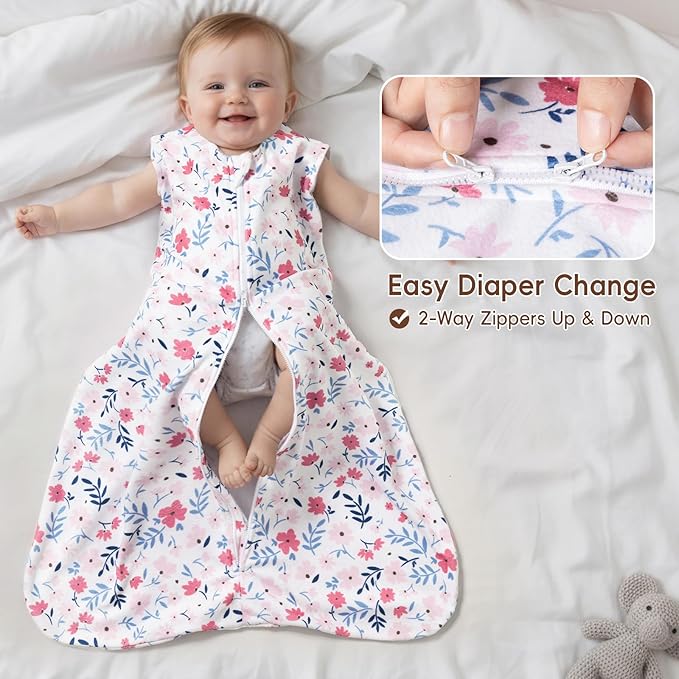 david's kids 3 Pack Warm Micro Fleece Baby Sleep Sack 0-6 Months, Soft Baby Wearable Blankets with 2-Way Zipper, Comfy Winter Sleeping Bags for Infant Newborn Girls Neutral, Small Size, Floral