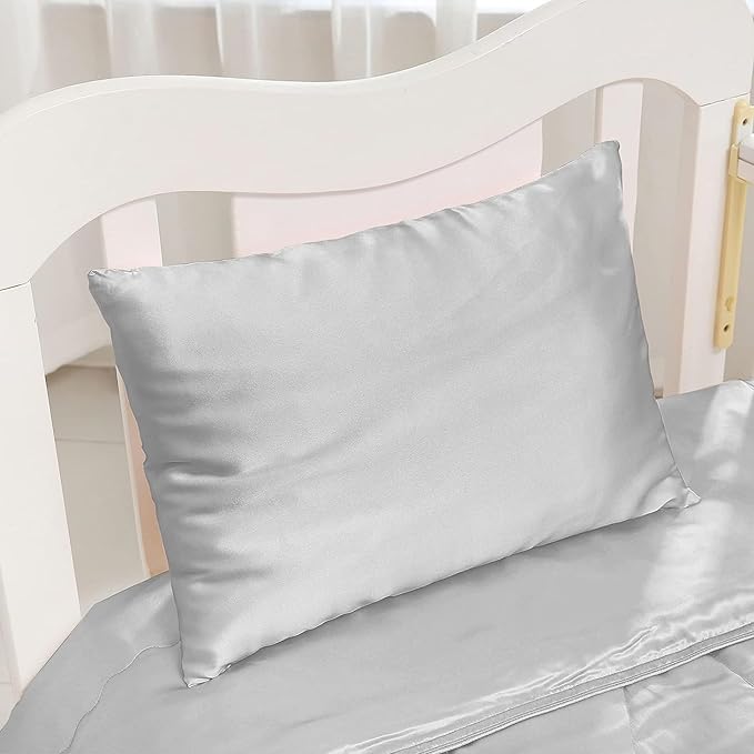ROSEWARD Organic Silk Baby Pillowcase with Zipper, Small 10"x13" Pillow Cover for Boys & Girls, Ideal for Bed & Travel, Soft for Kids Hair & Skin, Hypoallergenic Pillowcases for Toddlers (Grey)