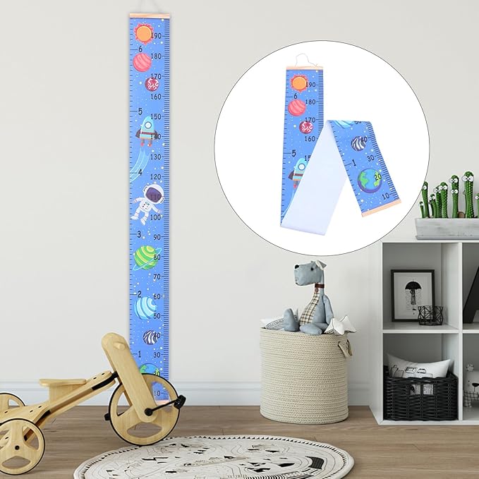 Height Chart Pendant Blue Canvas Growth Ruler for S Nursery Wall Hanging Decor Writable Measurement Tape for Tracking Growth