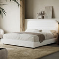 HOMBCK Queen Size Boucle Bed Frame, Upholstered Bed Frame Queen Size with Headboard, Soft Cloud Bed with Thickened Footboard, Rounded Corners, No Box Spring Needed, Easy Assembly, White