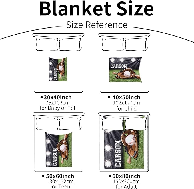 Baby Boys Personalized Baseball Blanket - Custom Name and Number - Soft Warm and Fluffy Flannel Fabric Gift for Sports Lovers 60x80inch