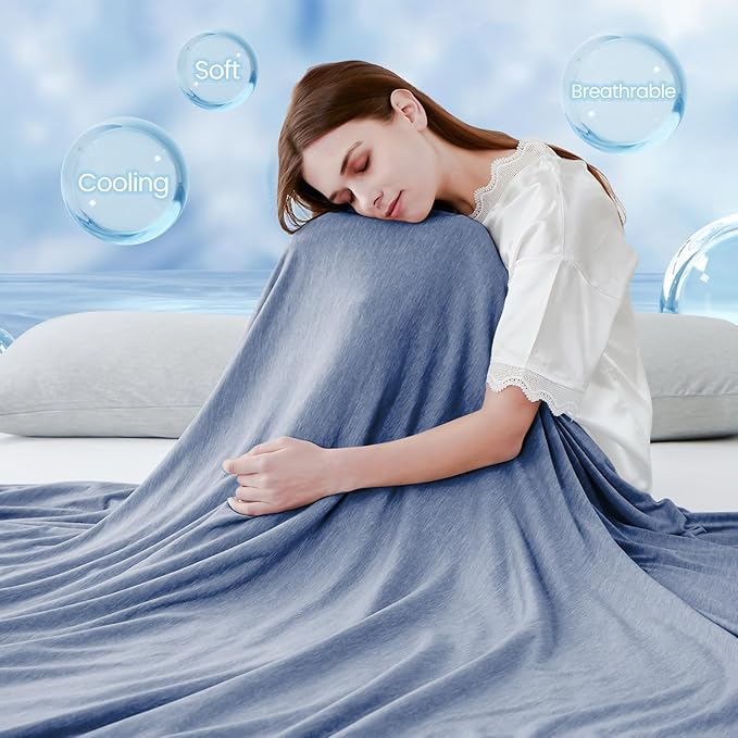 LUXEAR Cooling Blanket for Hot Sleepers Night Sweats Queen Size Cool Summer Blanket 79 X 86in Japanese Q-Max>0.5 Arc-Chill Cooling Fiber Keep Adults/Children Cool Soft Breathable All-Season-Blue